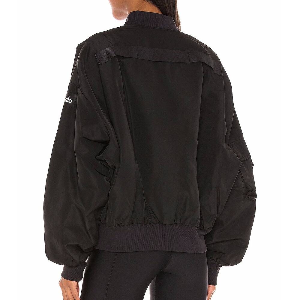 Alo Yoga It Girl Bomber Jacket Black Size Medium EUC Oversize Blade Collar - Picture 2 of 16